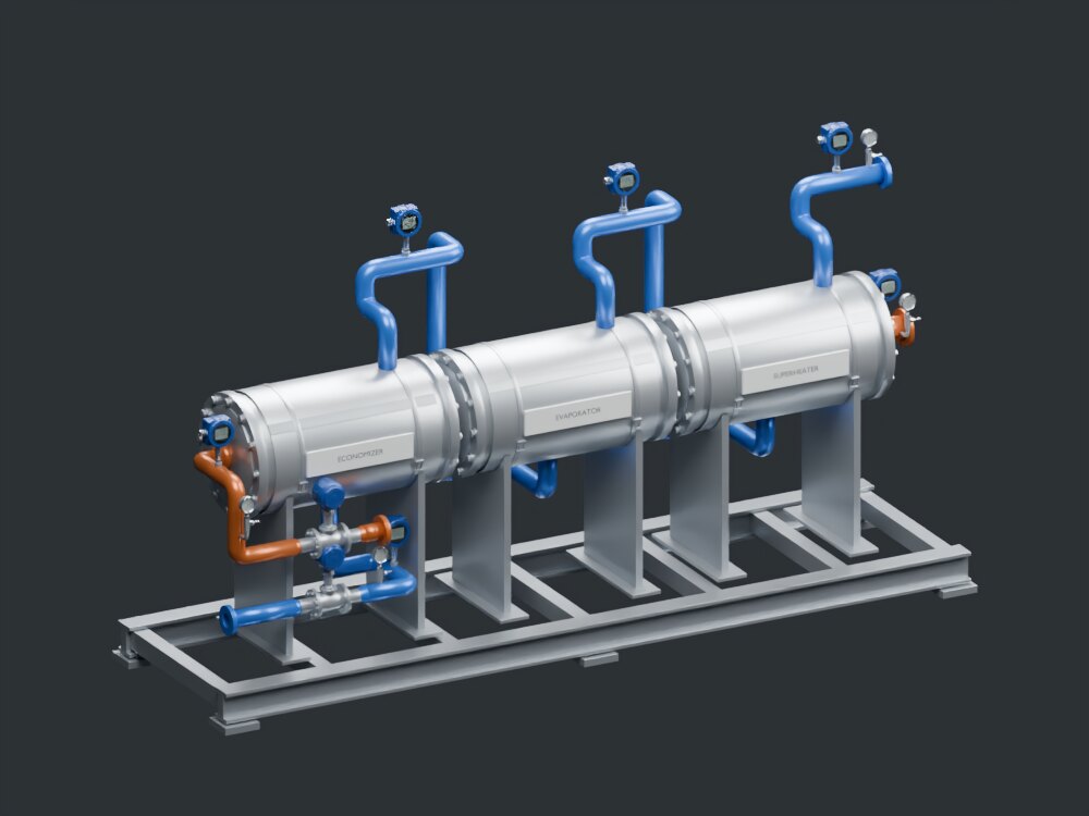 Three-stage exchanger, overview render