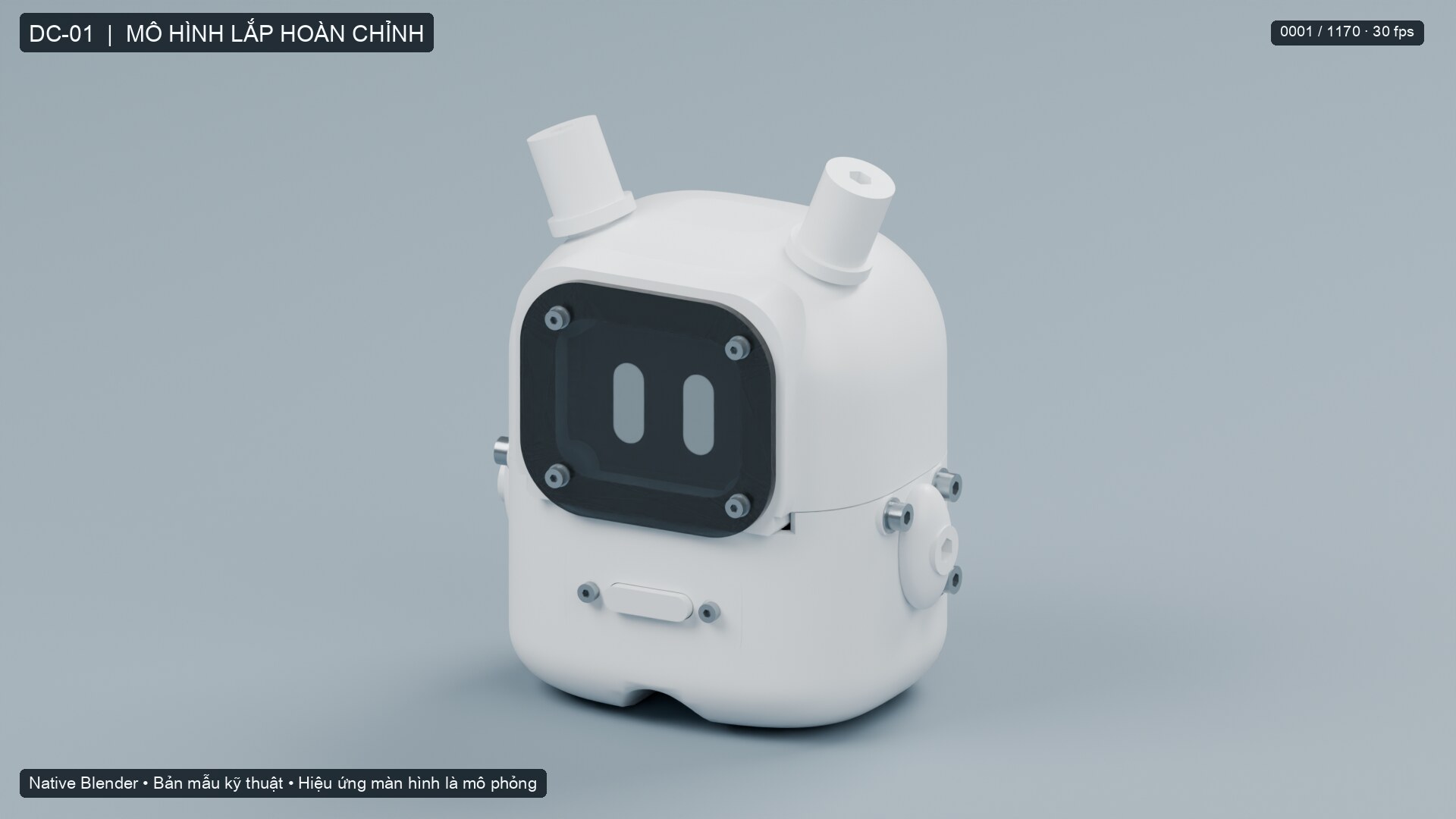 DC-01 đã lắp hoàn chỉnh, render native 1920 × 1080 trong Blender