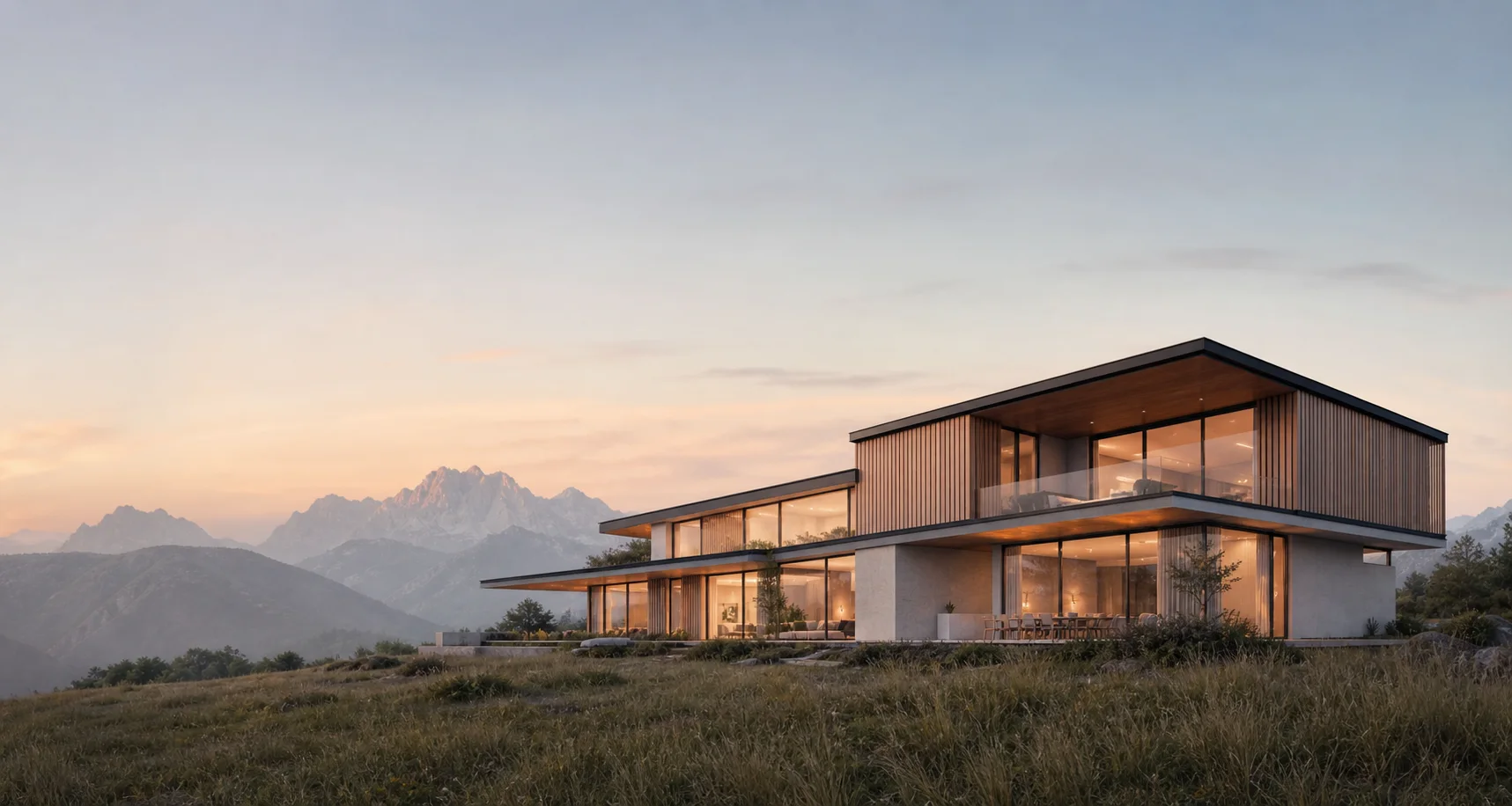 Contour House at the foot of a mountain