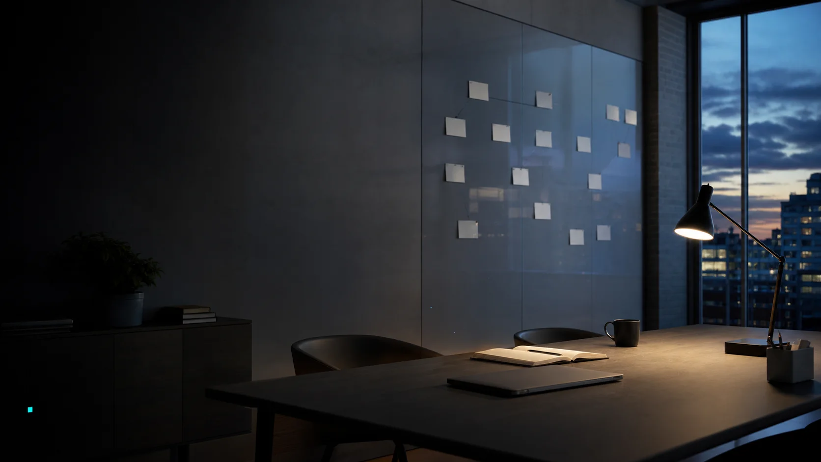 Quiet architectural interior opening to landscape