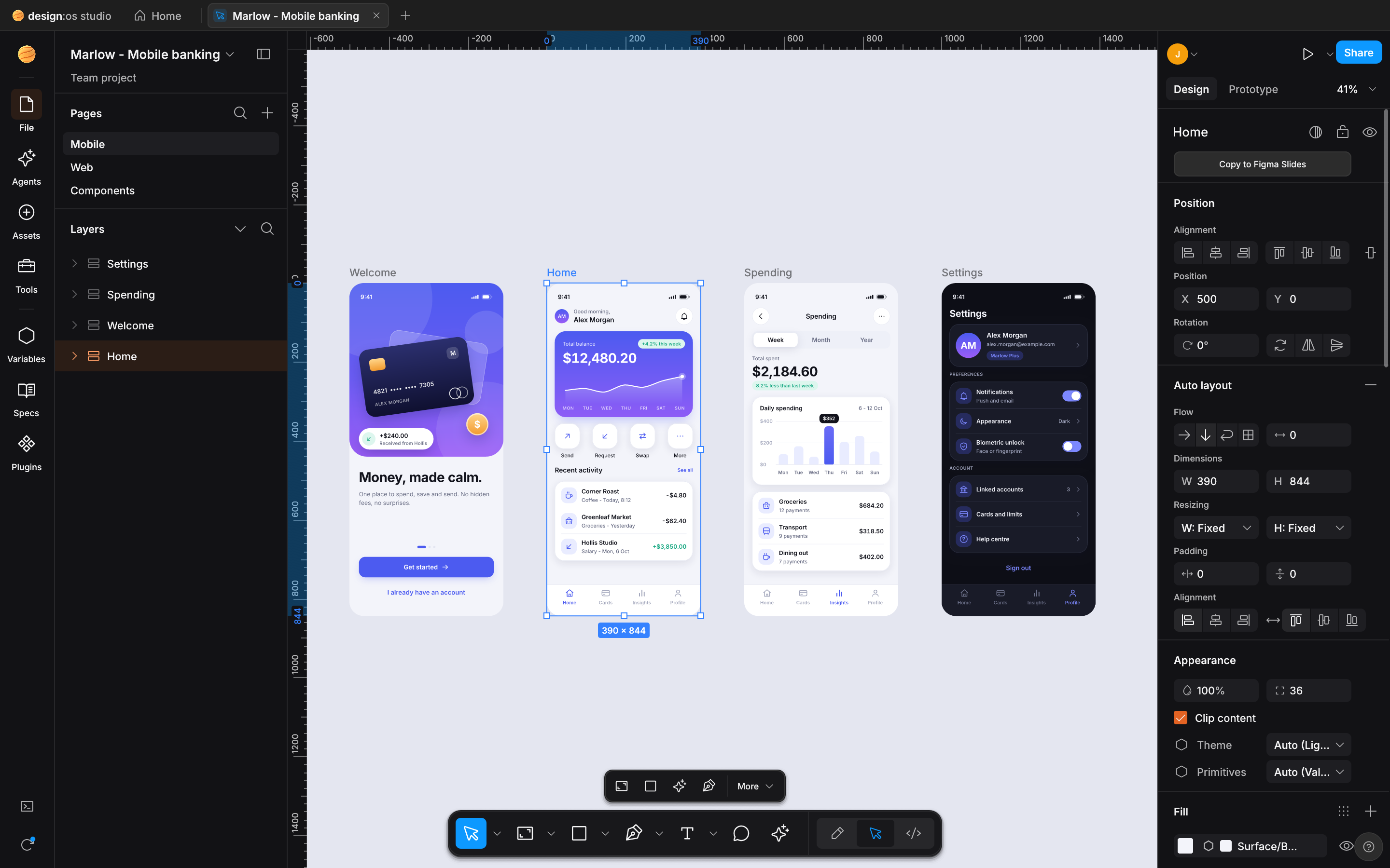 DESIGN:OS Studio rendering the 112,474-node VSF-PCP enterprise Figma workspace at 60% zoom with 1:1 Figma UI3 dark chrome and unified Phosphor icons