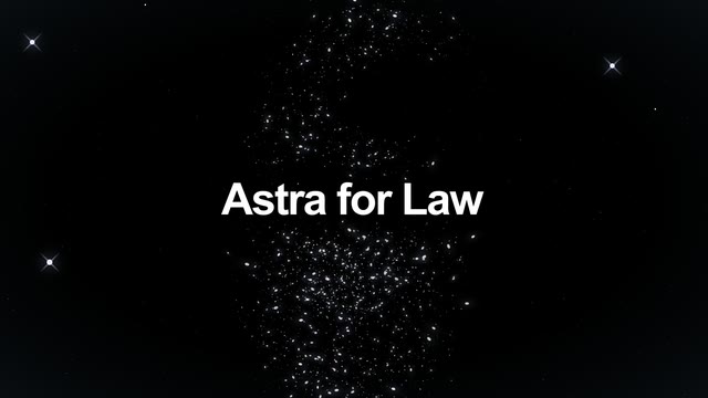 Astra for Law motion study with a starfield and centered title