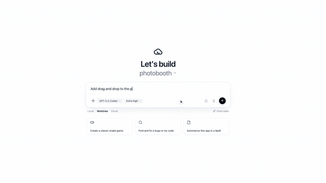 OpenAI Codex App 38s Master Promo with multi-agent orchestration, interactive code diff review, and live photobooth preview